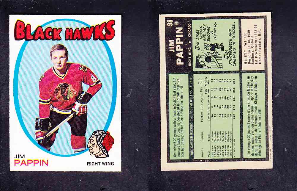 1971-72 O-PEE-CHEE HOCKEY CARD #98 J. PAPPIN photo 1971-72 O-PEE-CHEE HOCKEY CARD #98 J. PAPPIN photo