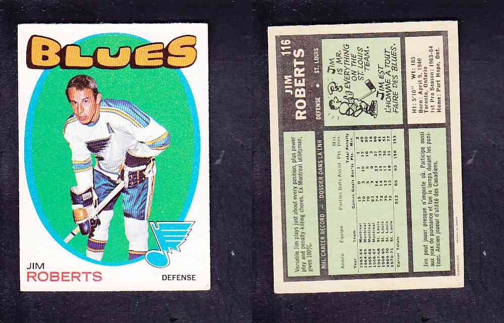 1971-72 O-PEE-CHEE HOCKEY CARD #116 J. ROBERTS photo 1971-72 O-PEE-CHEE HOCKEY CARD #116 J. ROBERTS photo
