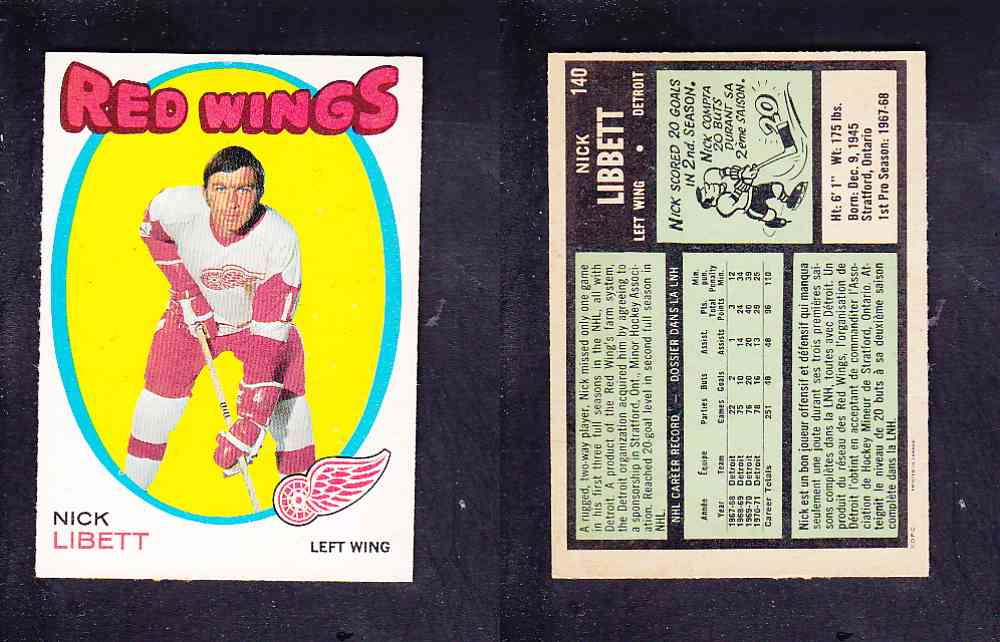 1971-72 O-PEE-CHEE HOCKEY CARD #140 N. LIBETT photo 1971-72 O-PEE-CHEE HOCKEY CARD #140 N. LIBETT photo