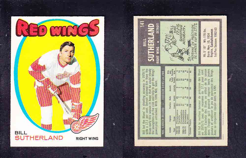 1971-72 O-PEE-CHEE HOCKEY CARD #141 B. SUTHERLAND photo 1971-72 O-PEE-CHEE HOCKEY CARD #141 B. SUTHERLAND photo