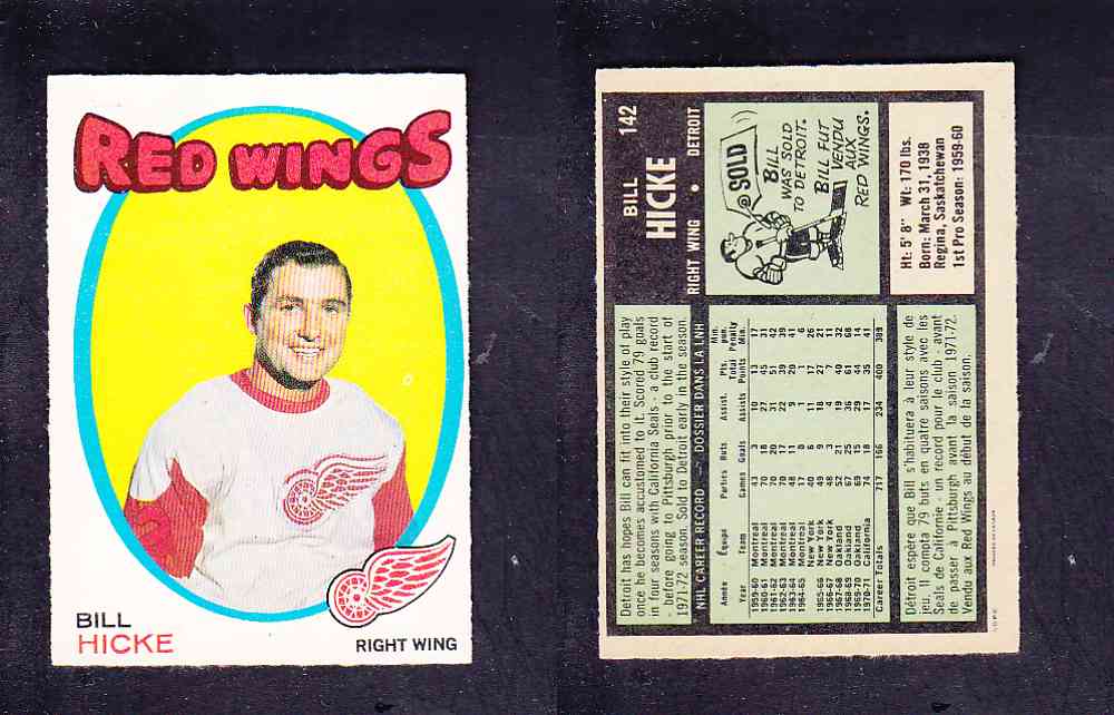 1971-72 O-PEE-CHEE HOCKEY CARD #142 B. HICKE photo 1971-72 O-PEE-CHEE HOCKEY CARD #142 B. HICKE photo
