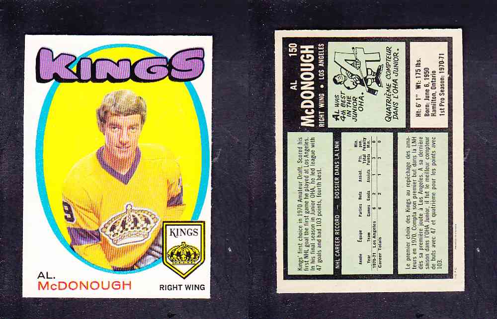 1971-72 O-PEE-CHEE HOCKEY CARD #150 A. MCDONOUGH photo 1971-72 O-PEE-CHEE HOCKEY CARD #150 A. MCDONOUGH photo
