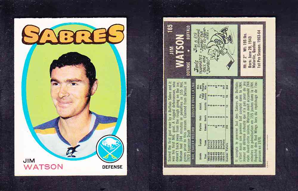 1971-72 O-PEE-CHEE HOCKEY CARD #165 J. WATSON photo 1971-72 O-PEE-CHEE HOCKEY CARD #165 J. WATSON photo