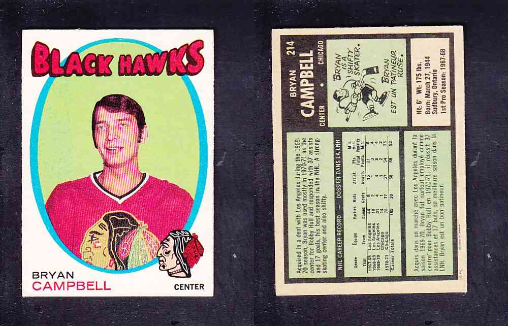 1971-72 O-PEE-CHEE HOCKEY CARD #214 B. CAMPBELL photo 1971-72 O-PEE-CHEE HOCKEY CARD #214 B. CAMPBELL photo