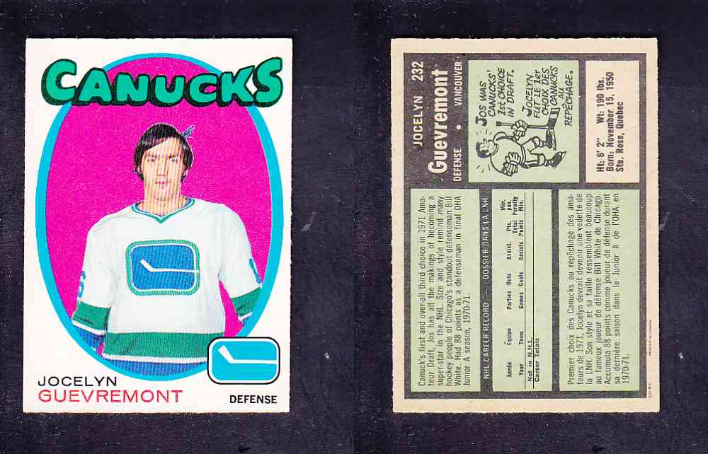 1971-72 O-PEE-CHEE HOCKEY CARD #232 J. GUEVREMONT photo