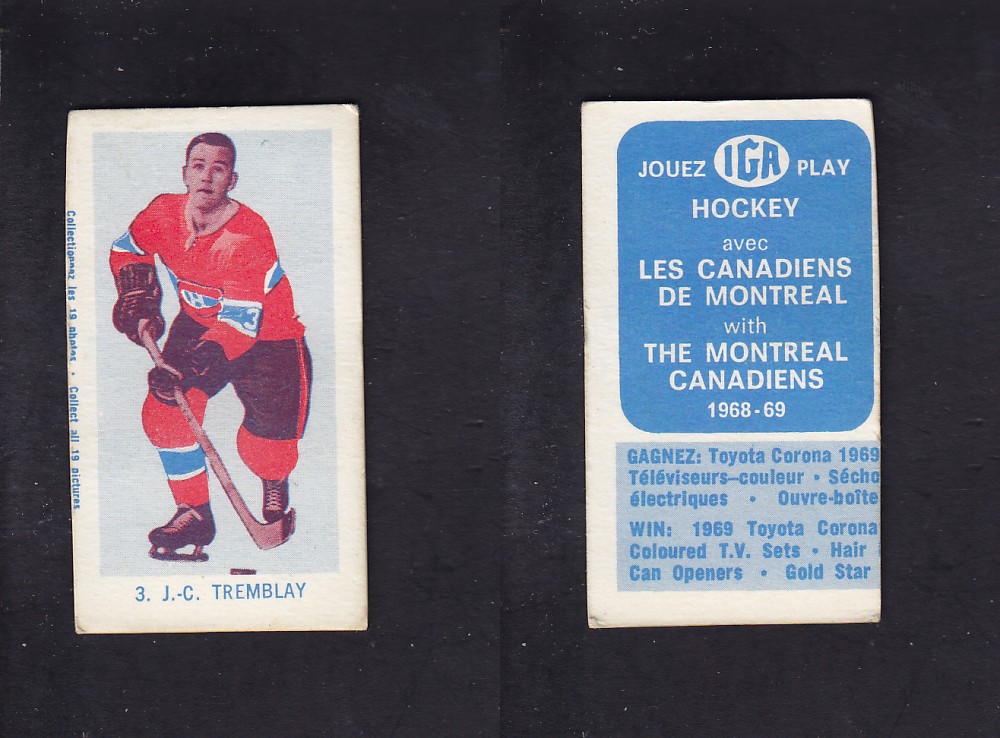 1968-69 IGA HOCKEY CARD J. TREMBLAY photo 1968-69 IGA HOCKEY CARD J. TREMBLAY photo
