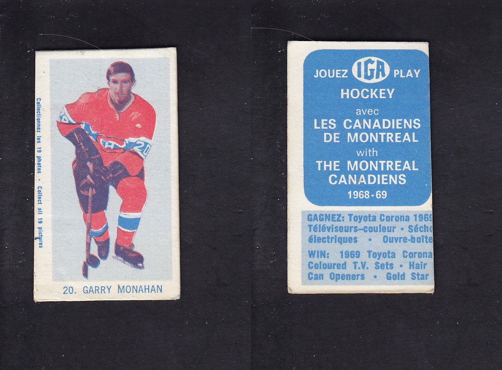 1968-69 IGA HOCKEY CARD G. MONAHAN photo 1968-69 IGA HOCKEY CARD G. MONAHAN photo