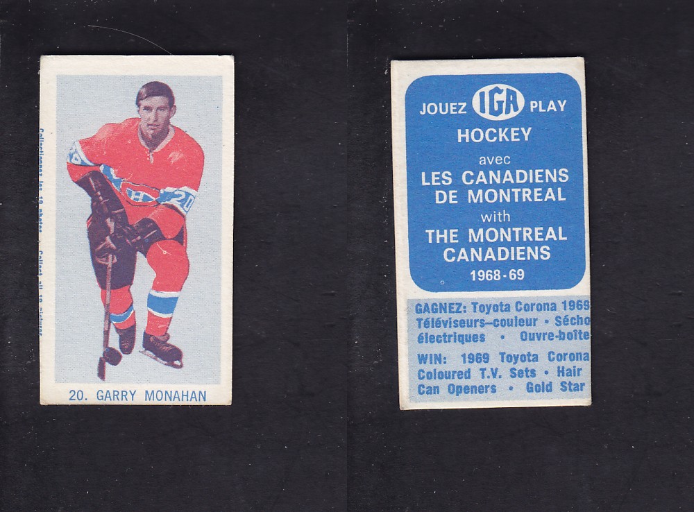 1968-69 IGA HOCKEY CARD G. MONAHAN photo 1968-69 IGA HOCKEY CARD G. MONAHAN photo