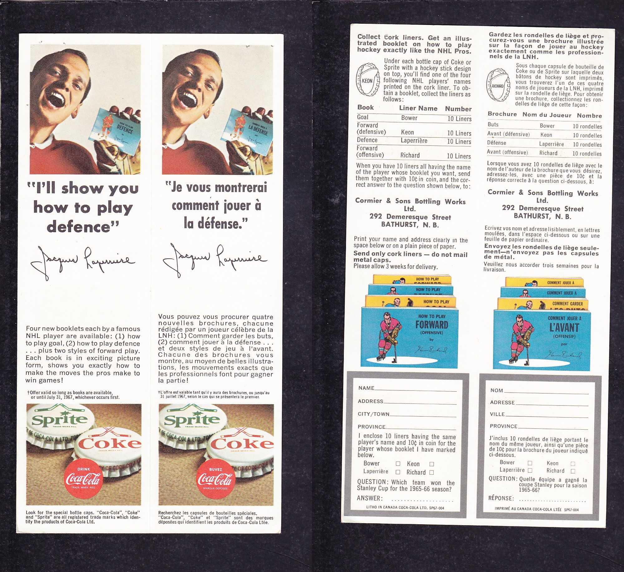 1966-67 COCA-COLA BOOKLETS LAPERRIERE BOOKMARKER photo 1966-67 COCA-COLA BOOKLETS LAPERRIERE BOOKMARKER photo