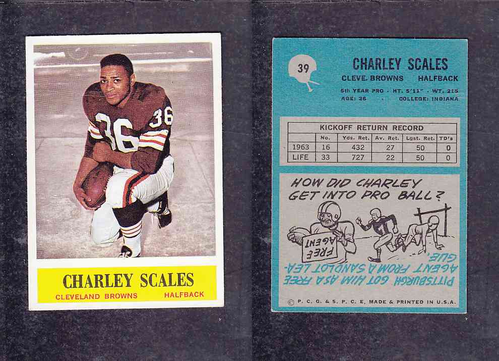 1965 NFL PHILADELPHIA FOOTBALL CARD #39 C. SCALES photo