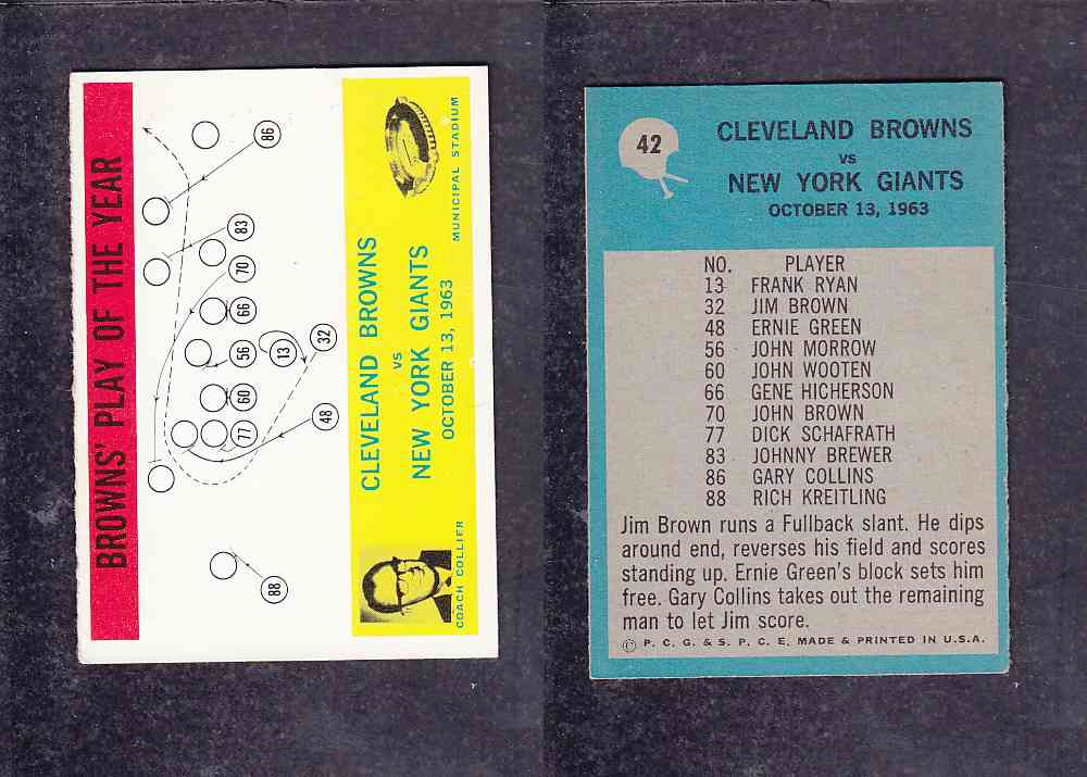 1965 NFL PHILADELPHIA FOOTBALL CARD #42 BROWNS' PLAY OF THE YEAR photo