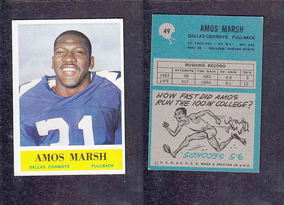 1965 NFL PHILADELPHIA FOOTBALL CARD #49 A. MARSH photo