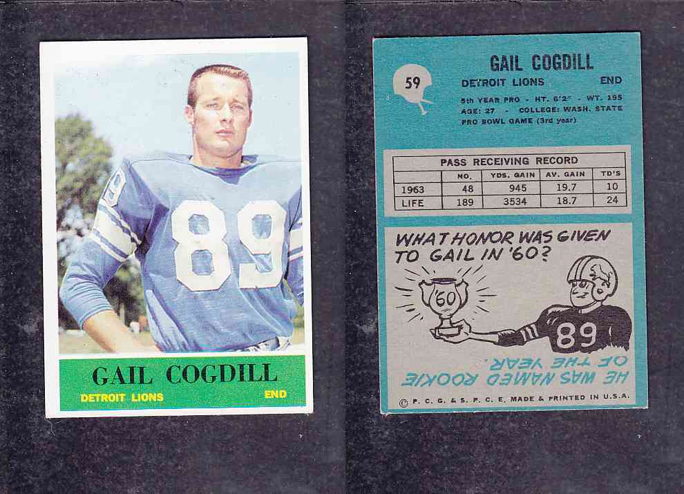 1965 NFL PHILADELPHIA FOOTBALL CARD #59 G. COGDILL photo