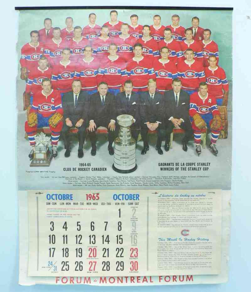 1965-66 MOLSON MONTREAL CANADIENS FULL CALENDAR photo 1965-66 MOLSON MONTREAL CANADIENS FULL CALENDAR photo