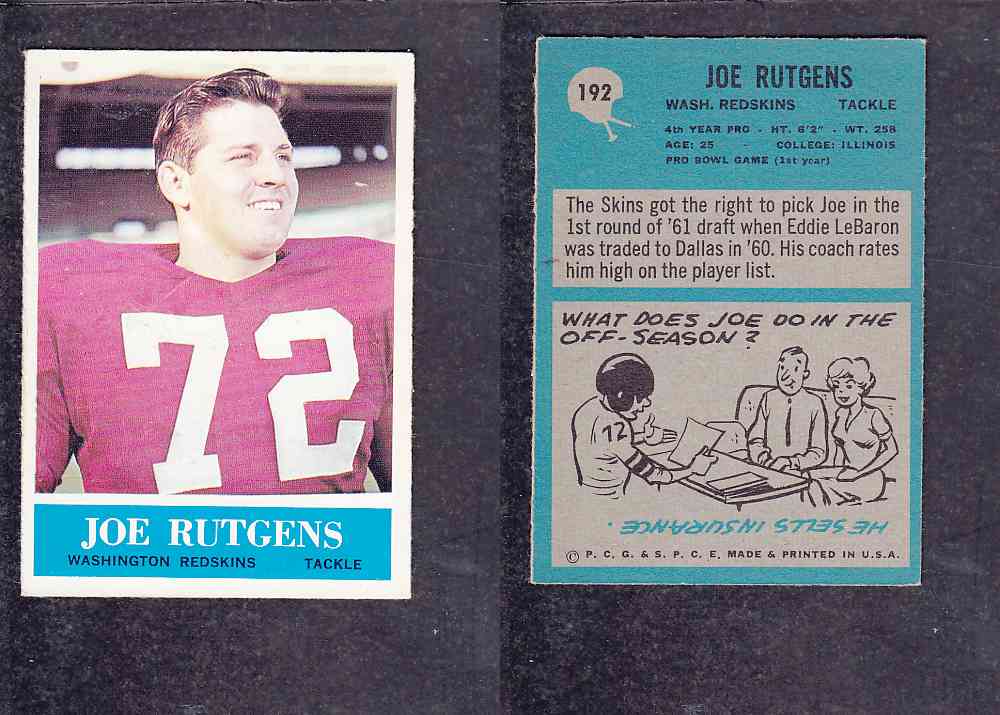 1965 NFL PHILADELPHIA FOOTBALL CARD #192 J. RUTGENS photo