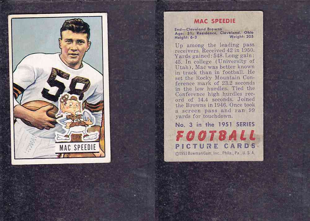 1951 NFL BOWMAN FOOTBALL CARD #3 M. SPEEDIE photo 1951 NFL BOWMAN FOOTBALL CARD #3 M. SPEEDIE photo