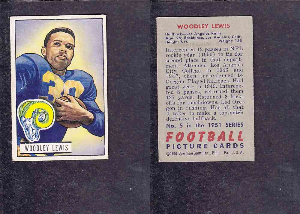 1951 NFL BOWMAN FOOTBALL CARD #5 W. LEWIS photo 1951 NFL BOWMAN FOOTBALL CARD #5 W. LEWIS photo