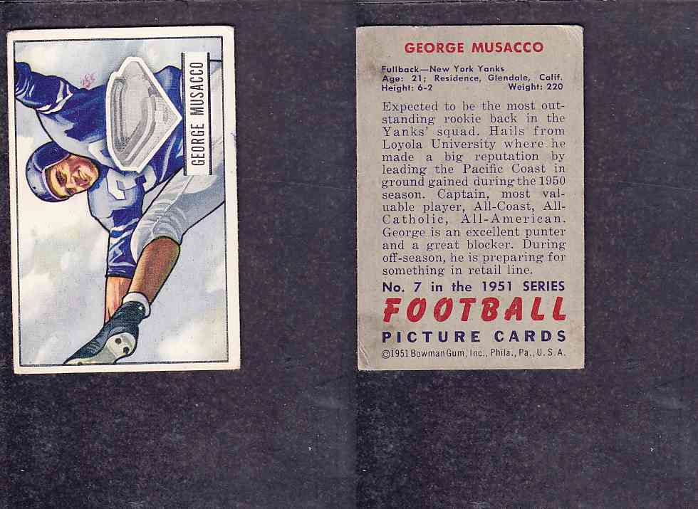 1951 NFL BOWMAN FOOTBALL CARD #7 G. MUSACCO photo 1951 NFL BOWMAN FOOTBALL CARD #7 G. MUSACCO photo