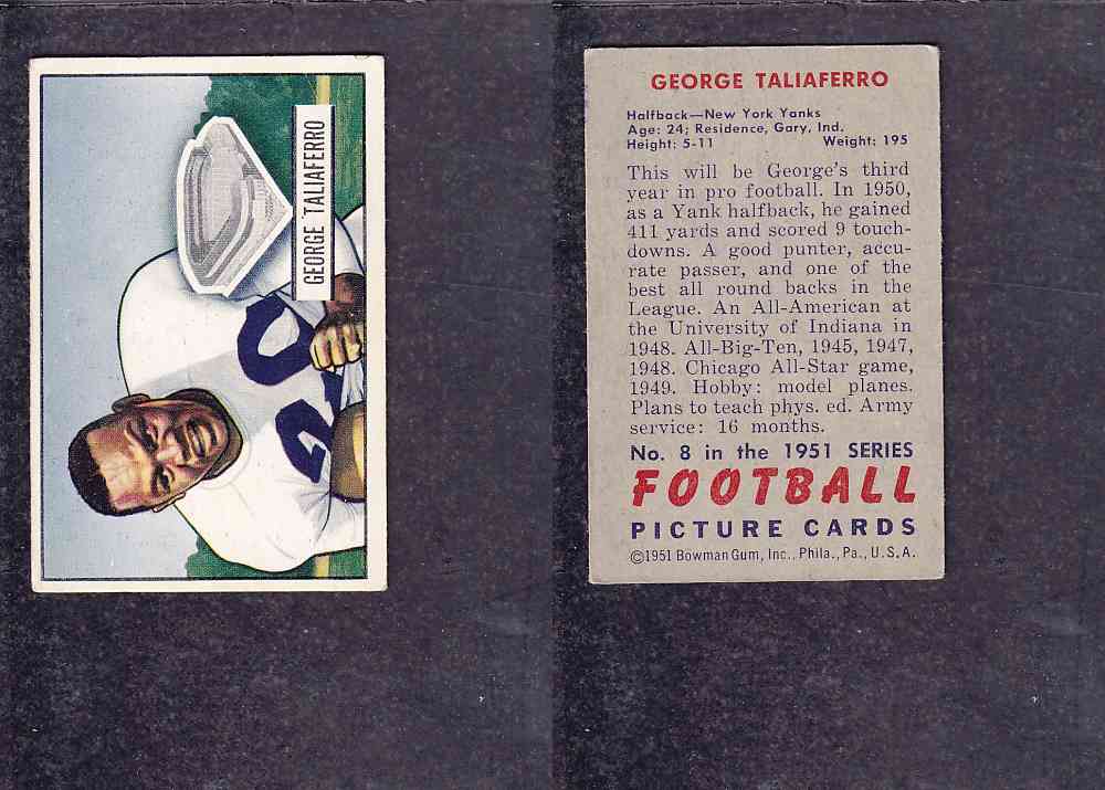 1951 NFL BOWMAN FOOTBALL CARD #8 G. TALIAFERRO photo 1951 NFL BOWMAN FOOTBALL CARD #8 G. TALIAFERRO photo