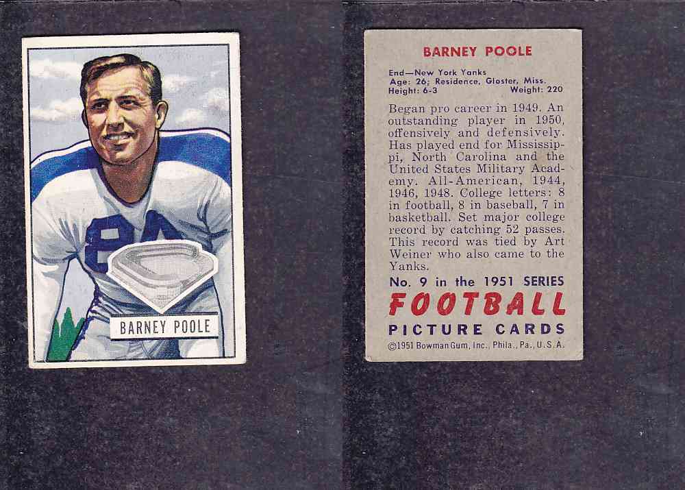 1951 NFL BOWMAN FOOTBALL CARD #9 B. POOLE photo 1951 NFL BOWMAN FOOTBALL CARD #9 B. POOLE photo
