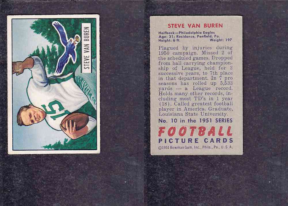 1951 NFL BOWMAN FOOTBALL CARD #10 S. VAN BUREN photo 1951 NFL BOWMAN FOOTBALL CARD #10 S. VAN BUREN photo