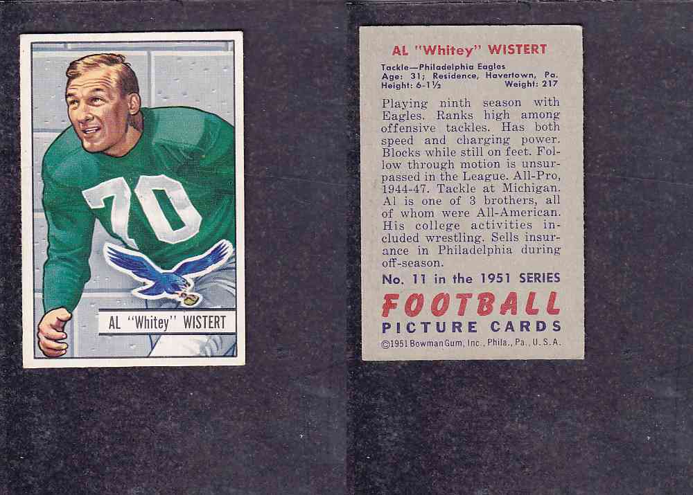1951 NFL BOWMAN FOOTBALL CARD #11 A. WISTERT photo 1951 NFL BOWMAN FOOTBALL CARD #11 A. WISTERT photo