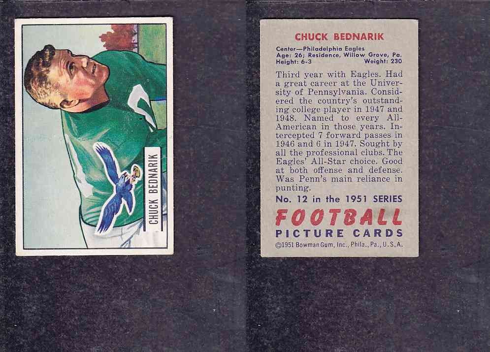 1951 NFL BOWMAN FOOTBALL CARD #12 C. BEDNARIK photo 1951 NFL BOWMAN FOOTBALL CARD #12 C. BEDNARIK photo