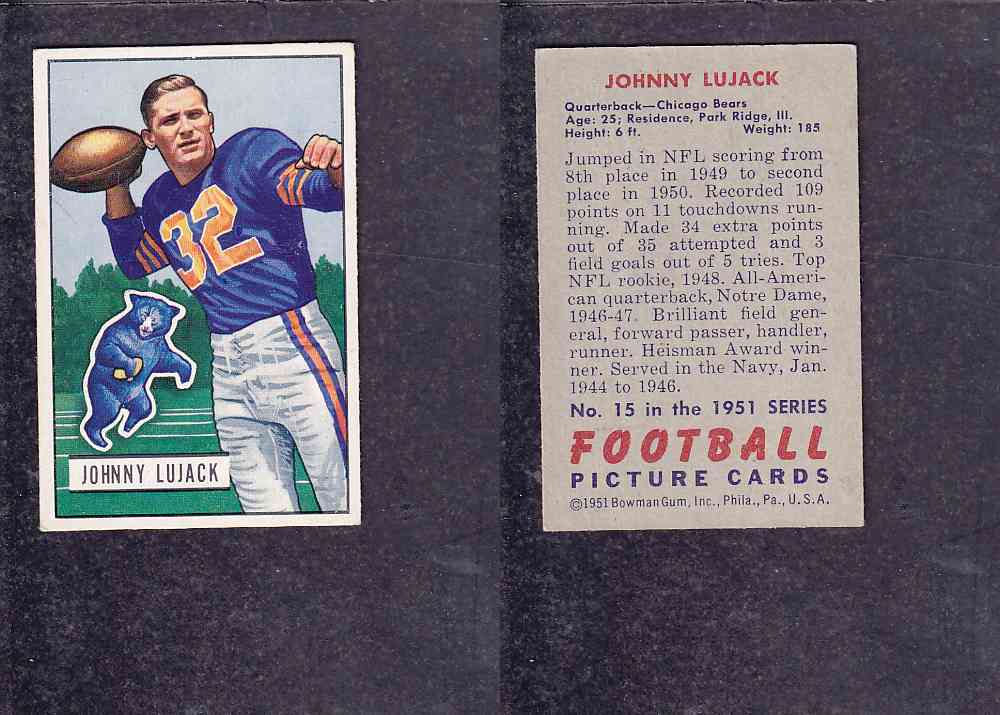 1951 NFL BOWMAN FOOTBALL CARD #15 J. LUJACK photo 1951 NFL BOWMAN FOOTBALL CARD #15 J. LUJACK photo