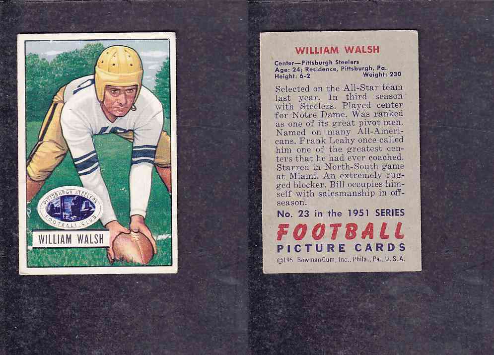 1951 NFL BOWMAN FOOTBALL CARD #23 W. WALSH photo 1951 NFL BOWMAN FOOTBALL CARD #23 W. WALSH photo