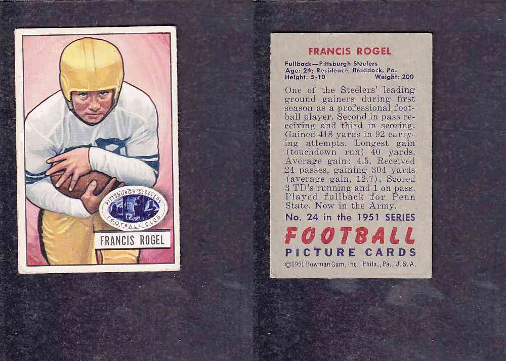 1951 NFL BOWMAN FOOTBALL CARD #24 F. ROGEL photo 1951 NFL BOWMAN FOOTBALL CARD #24 F. ROGEL photo