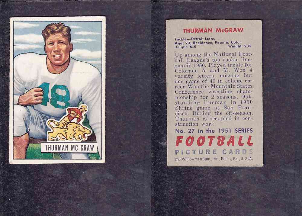 1951 NFL BOWMAN FOOTBALL CARD #27 T. MC GRAW photo 1951 NFL BOWMAN FOOTBALL CARD #27 T. MC GRAW photo