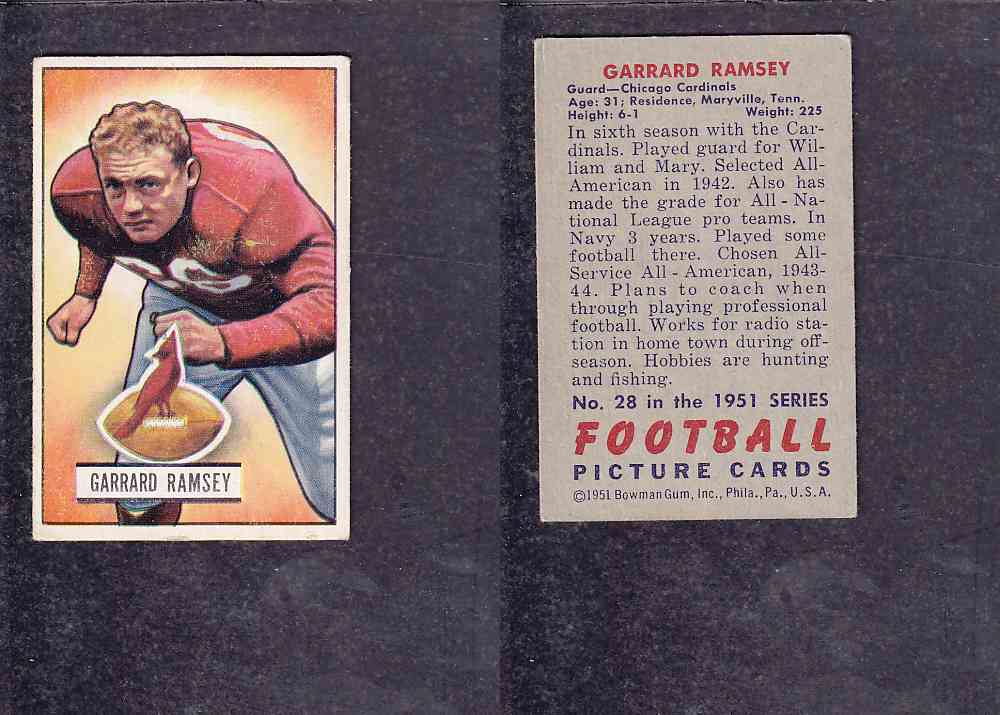 1951 NFL BOWMAN FOOTBALL CARD #28 G. RAMSEY photo 1951 NFL BOWMAN FOOTBALL CARD #28 G. RAMSEY photo