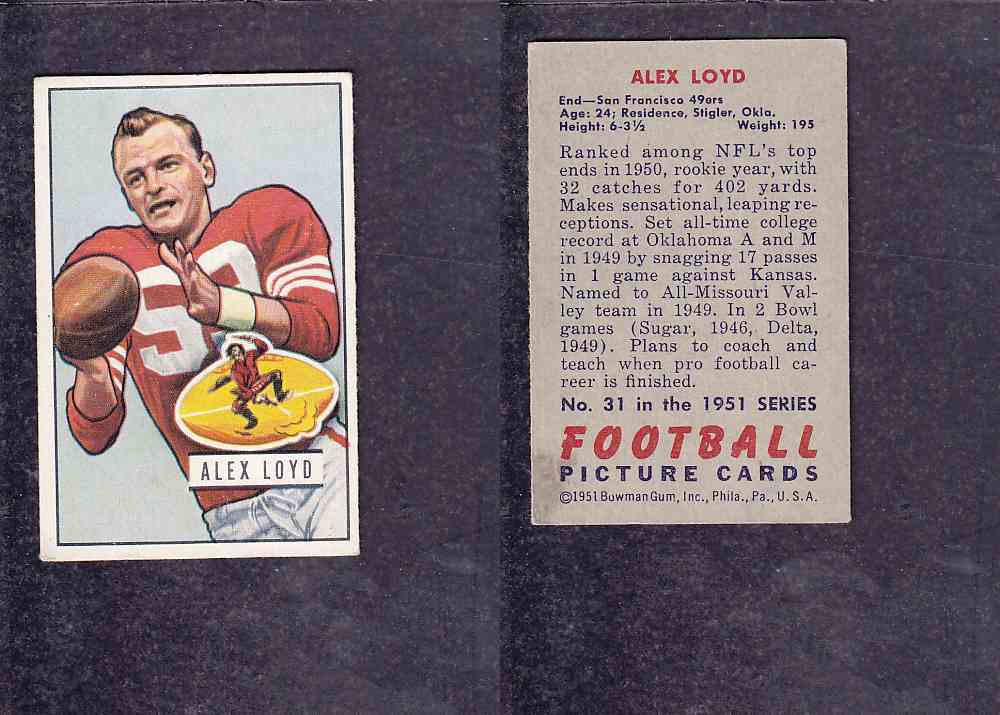 1951 NFL BOWMAN FOOTBALL CARD #31 A. LOYD photo 1951 NFL BOWMAN FOOTBALL CARD #31 A. LOYD photo