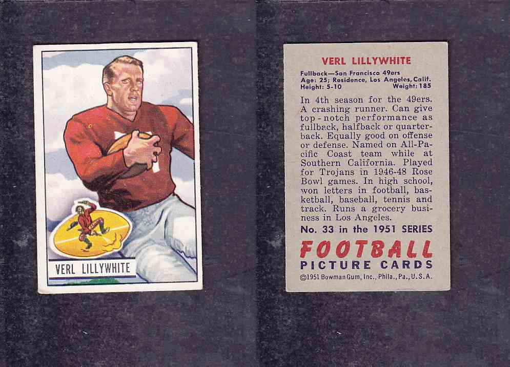 1951 NFL BOWMAN FOOTBALL CARD #33 V. LILLYWHITE photo 1951 NFL BOWMAN FOOTBALL CARD #33 V. LILLYWHITE photo