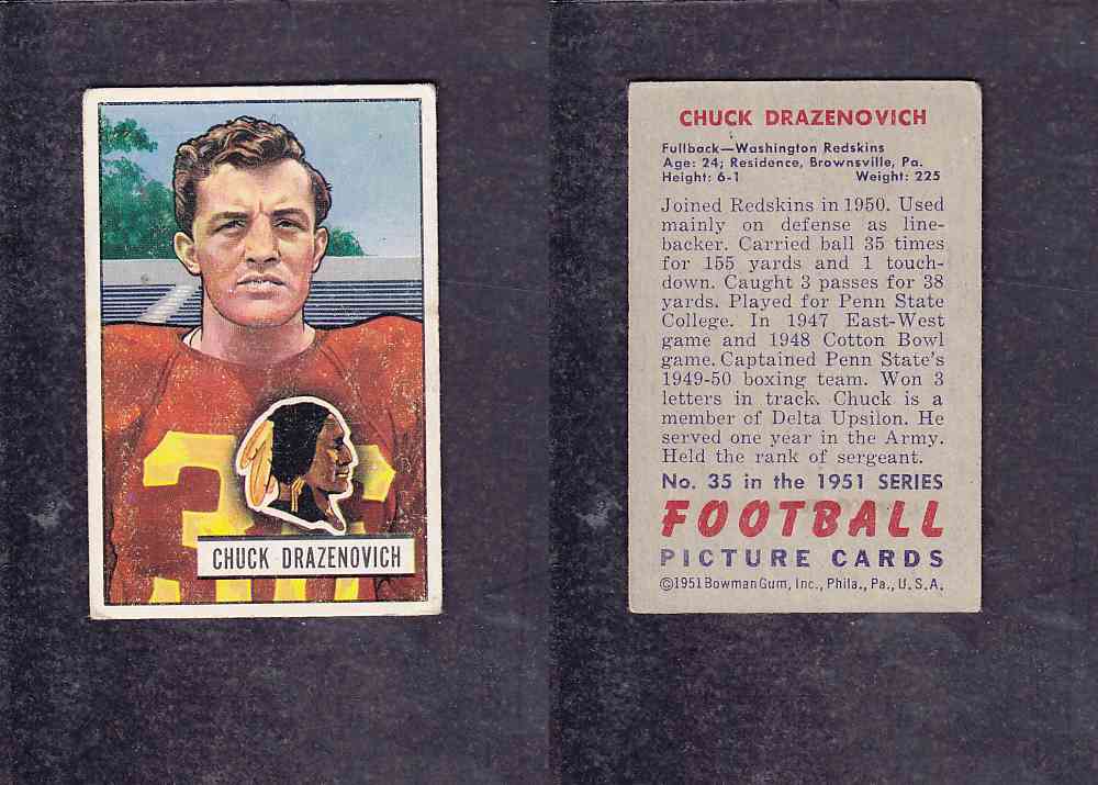 1951 NFL BOWMAN FOOTBALL CARD #35 C. DRAZENOVICH photo 1951 NFL BOWMAN FOOTBALL CARD #35 C. DRAZENOVICH photo
