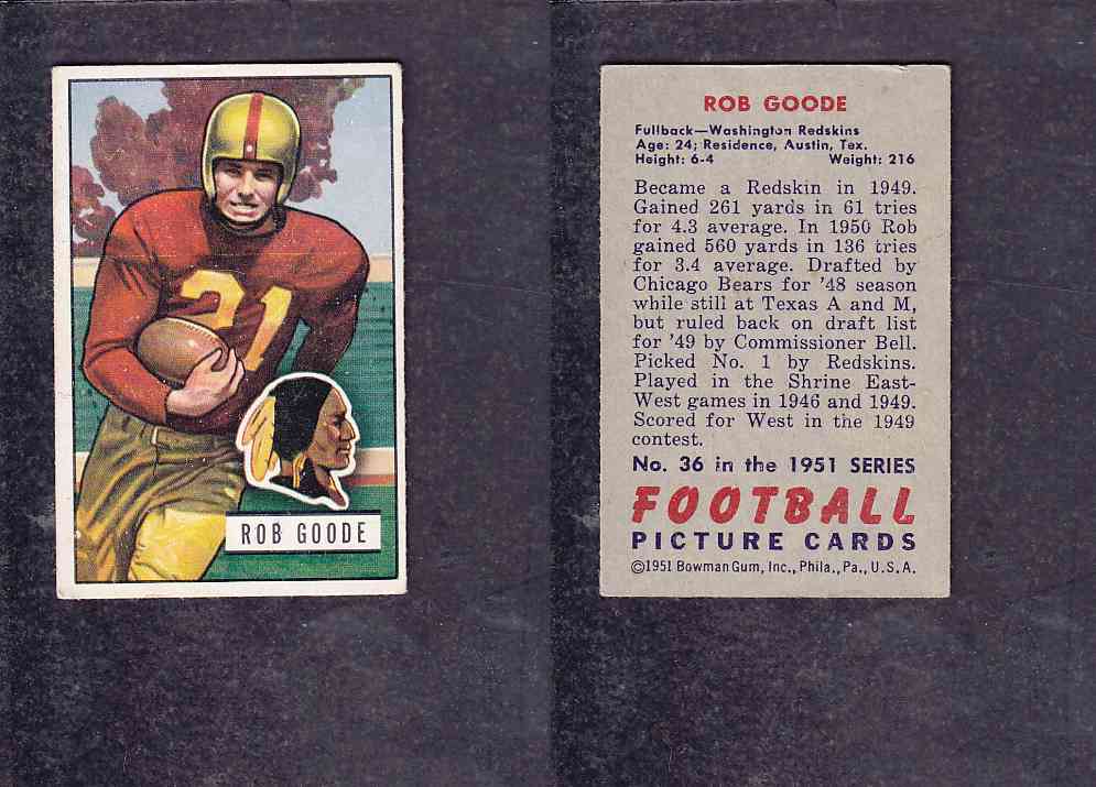 1951 NFL BOWMAN FOOTBALL CARD #36 R. GOODE photo 1951 NFL BOWMAN FOOTBALL CARD #36 R. GOODE photo