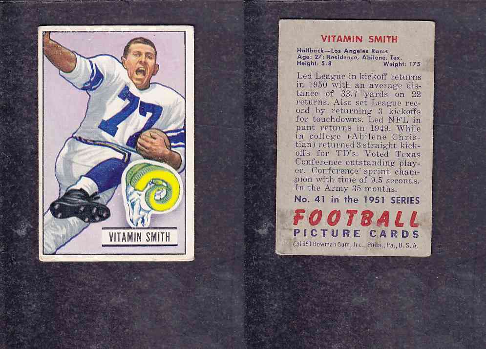 1951 NFL BOWMAN FOOTBALL CARD #41 V. SMITH photo 1951 NFL BOWMAN FOOTBALL CARD #41 V. SMITH photo