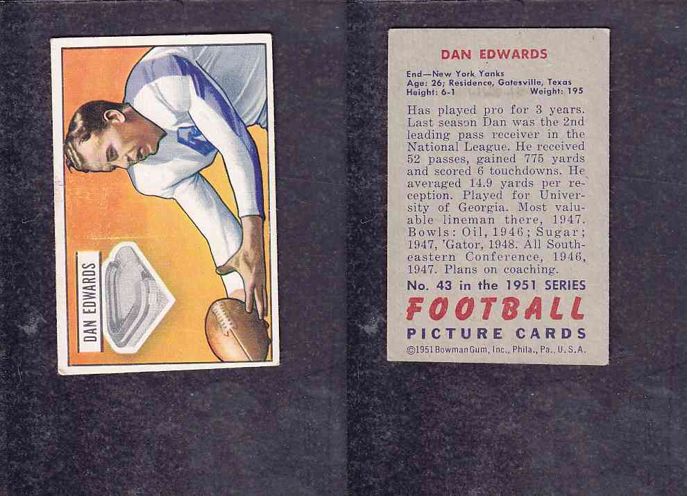 1951 NFL BOWMAN FOOTBALL CARD #43 D. EDWARDS photo 1951 NFL BOWMAN FOOTBALL CARD #43 D. EDWARDS photo