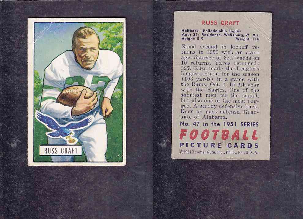 1951 NFL BOWMAN FOOTBALL CARD #47 R. CRAFT photo 1951 NFL BOWMAN FOOTBALL CARD #47 R. CRAFT photo