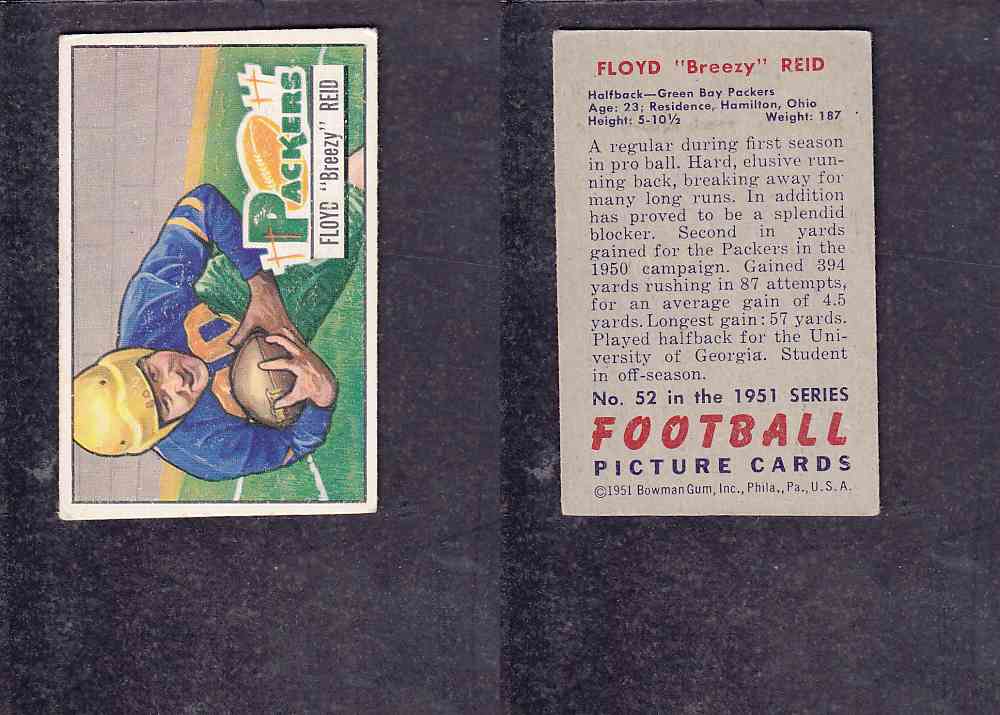 1951 NFL BOWMAN FOOTBALL CARD #52 F. REID photo 1951 NFL BOWMAN FOOTBALL CARD #52 F. REID photo