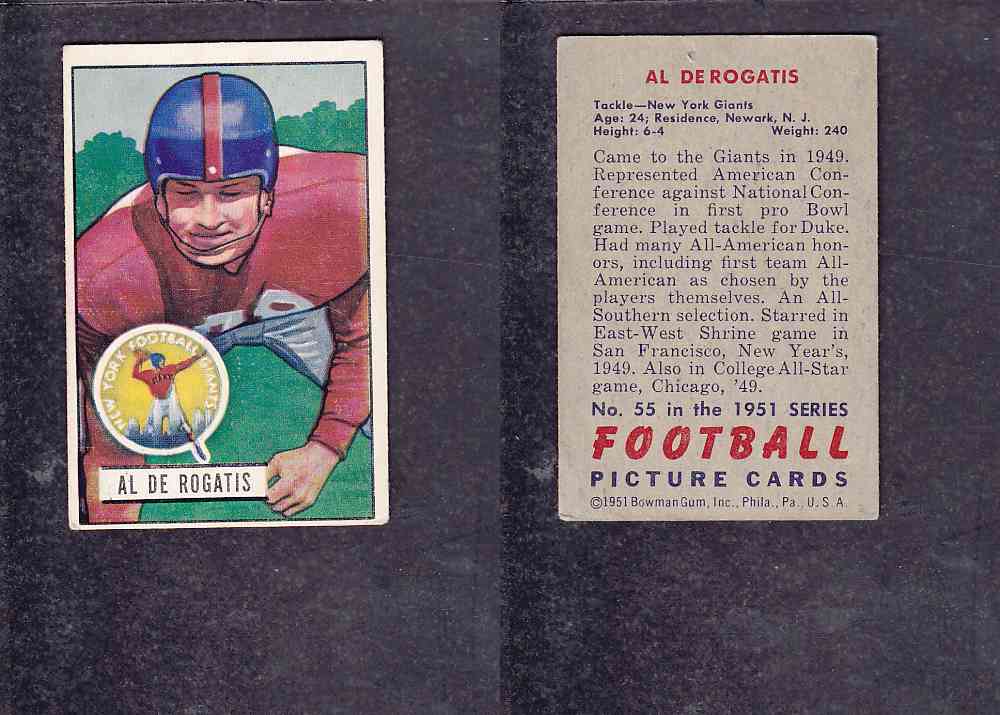 1951 NFL BOWMAN FOOTBALL CARD #55 A. ROGATIS photo 1951 NFL BOWMAN FOOTBALL CARD #55 A. ROGATIS photo
