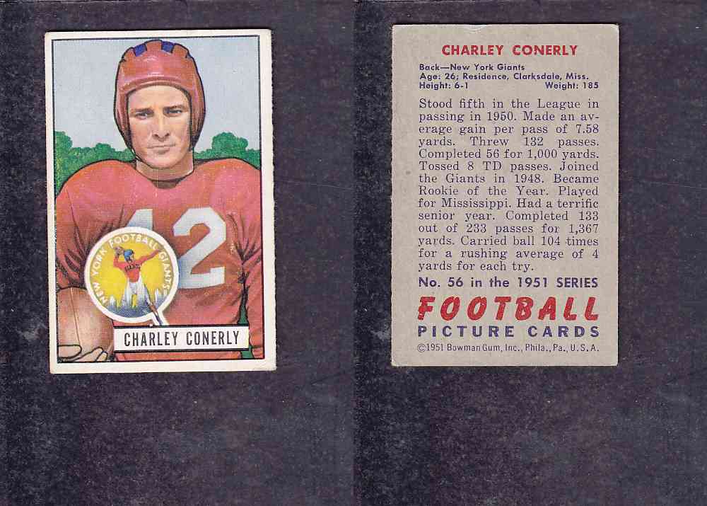1951 NFL BOWMAN FOOTBALL CARD #56 C. CONERLY photo 1951 NFL BOWMAN FOOTBALL CARD #56 C. CONERLY photo