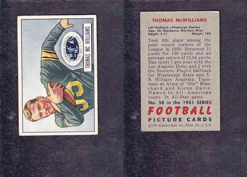 1951 NFL BOWMAN FOOTBALL CARD #58 T. WILLIAMS photo 1951 NFL BOWMAN FOOTBALL CARD #58 T. WILLIAMS photo