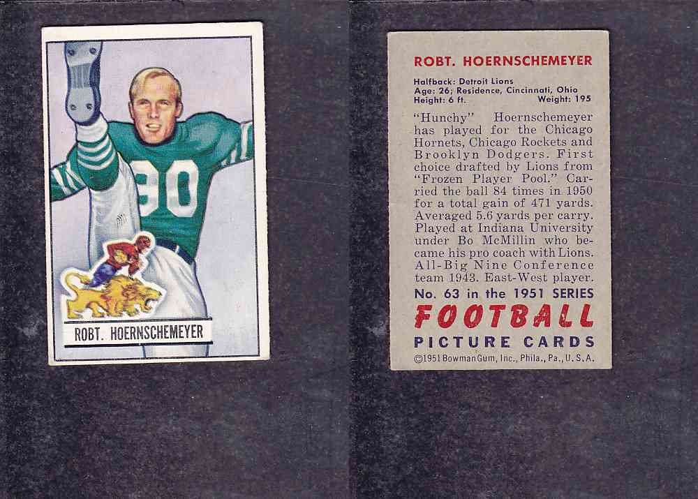 1951 NFL BOWMAN FOOTBALL CARD #63 R. HOERNSCHEMEYER photo 1951 NFL BOWMAN FOOTBALL CARD #63 R. HOERNSCHEMEYER photo