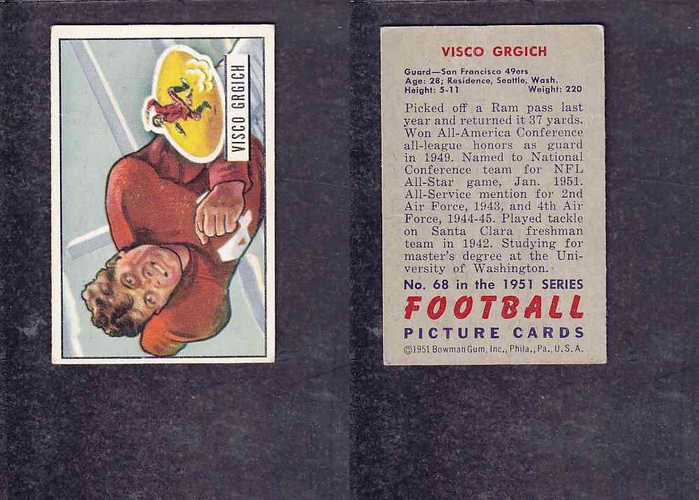 1951 NFL BOWMAN FOOTBALL CARD #68 V. GRGICH photo 1951 NFL BOWMAN FOOTBALL CARD #68 V. GRGICH photo