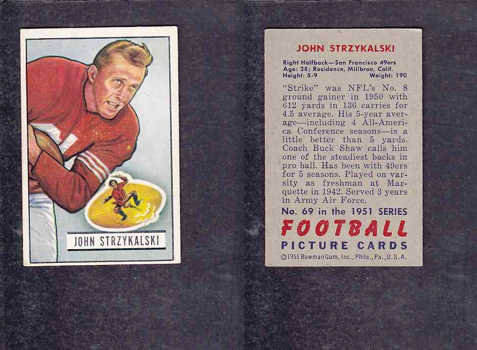 1951 NFL BOWMAN FOOTBALL CARD #69 J. STRZYKALSKI photo 1951 NFL BOWMAN FOOTBALL CARD #69 J. STRZYKALSKI photo
