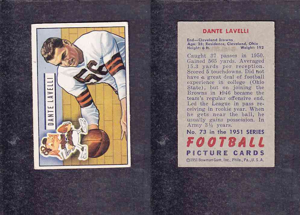 1951 NFL BOWMAN FOOTBALL CARD #73 D. LAVELLI photo 1951 NFL BOWMAN FOOTBALL CARD #73 D. LAVELLI photo