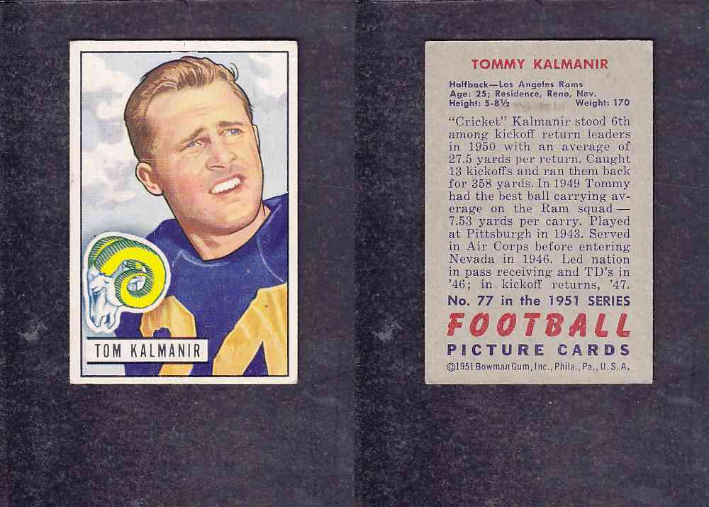 1951 NFL BOWMAN FOOTBALL CARD #77 T. KALMANIR photo 1951 NFL BOWMAN FOOTBALL CARD #77 T. KALMANIR photo