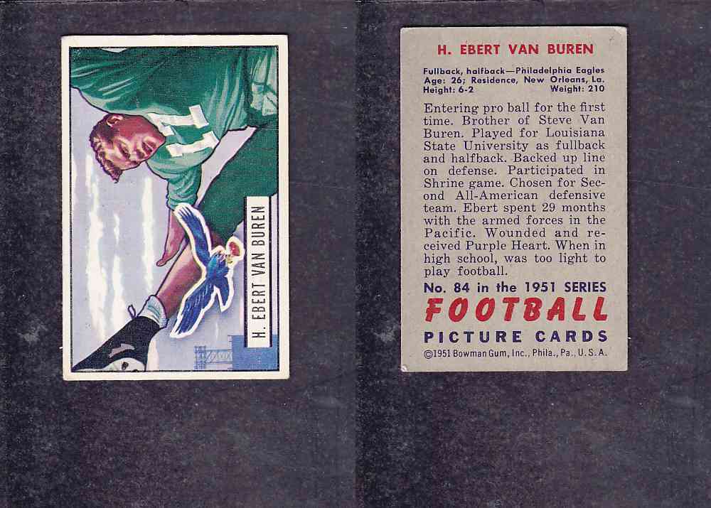 1951 NFL BOWMAN FOOTBALL CARD #84 H. VAN BUREN photo 1951 NFL BOWMAN FOOTBALL CARD #84 H. VAN BUREN photo