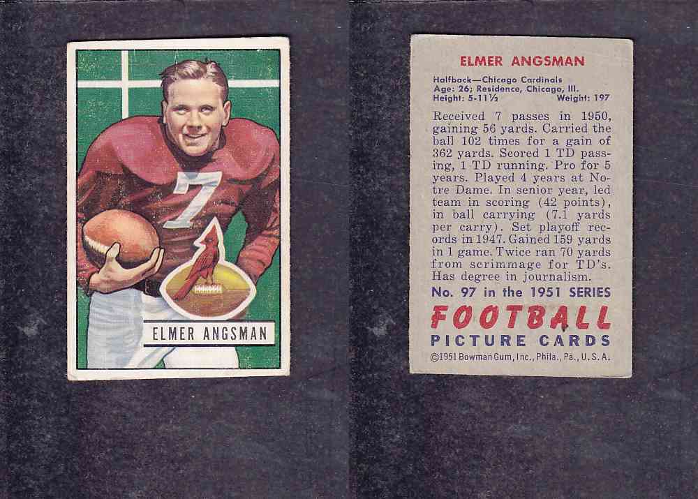 1951 NFL BOWMAN FOOTBALL CARD #97 E. ANGSMAN photo 1951 NFL BOWMAN FOOTBALL CARD #97 E. ANGSMAN photo